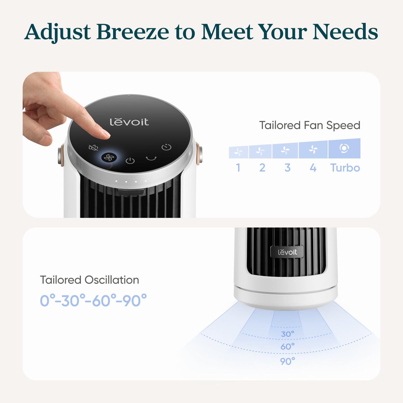 ventilador de torre de escritorio portátil levoit windi mini
