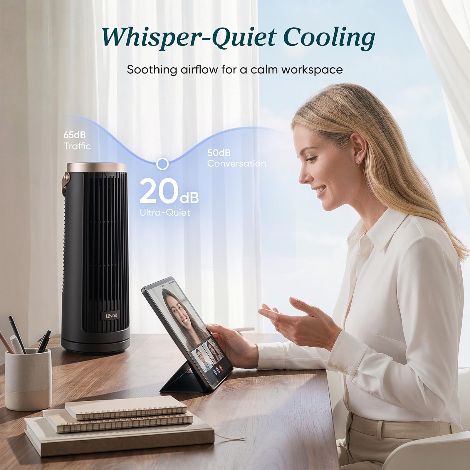 ventilador de torre de escritorio portátil levoit windi mini pro