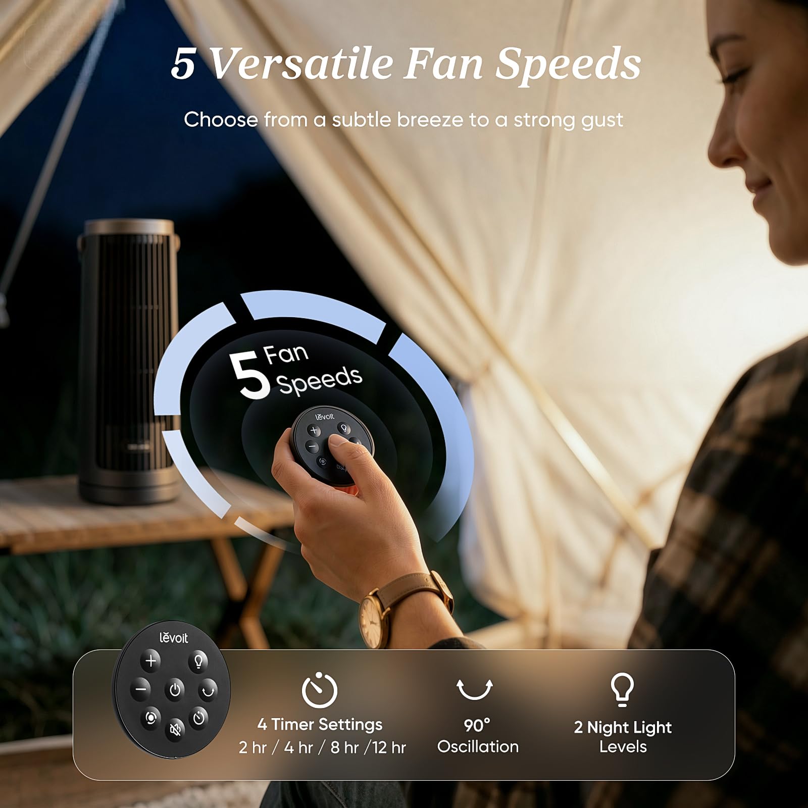 ventilador de torre de escritorio portátil levoit windi mini pro